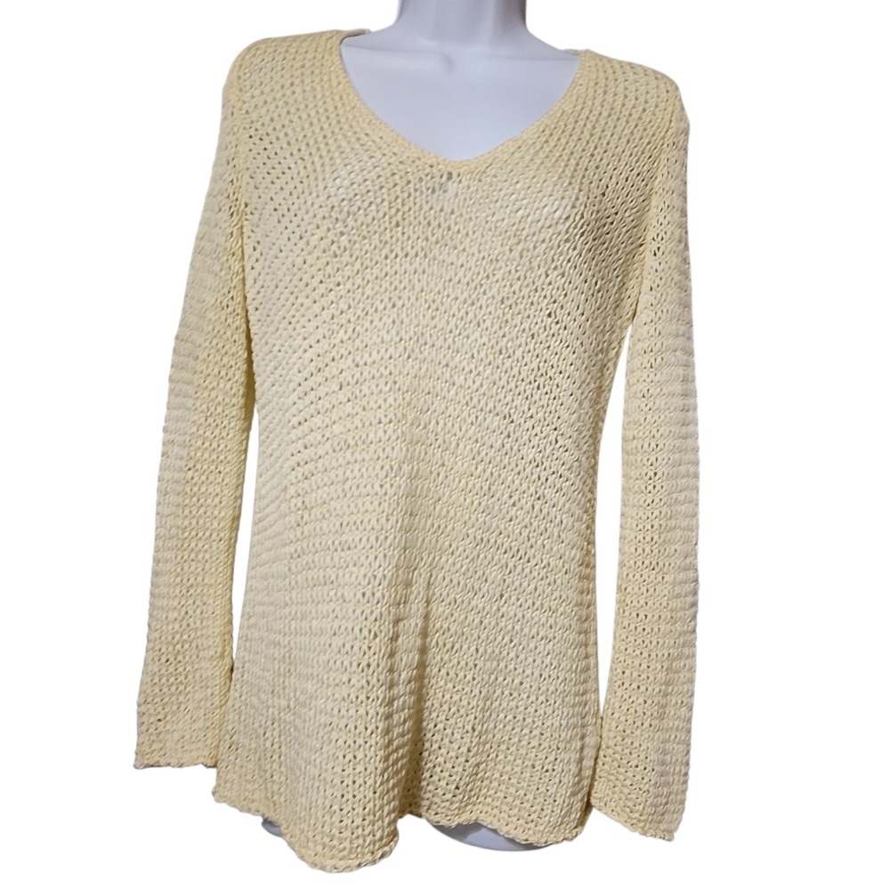 J. JILL Womens Butter Yellow Open Knit Coastal Beach Cover Up Mercerized Cotton